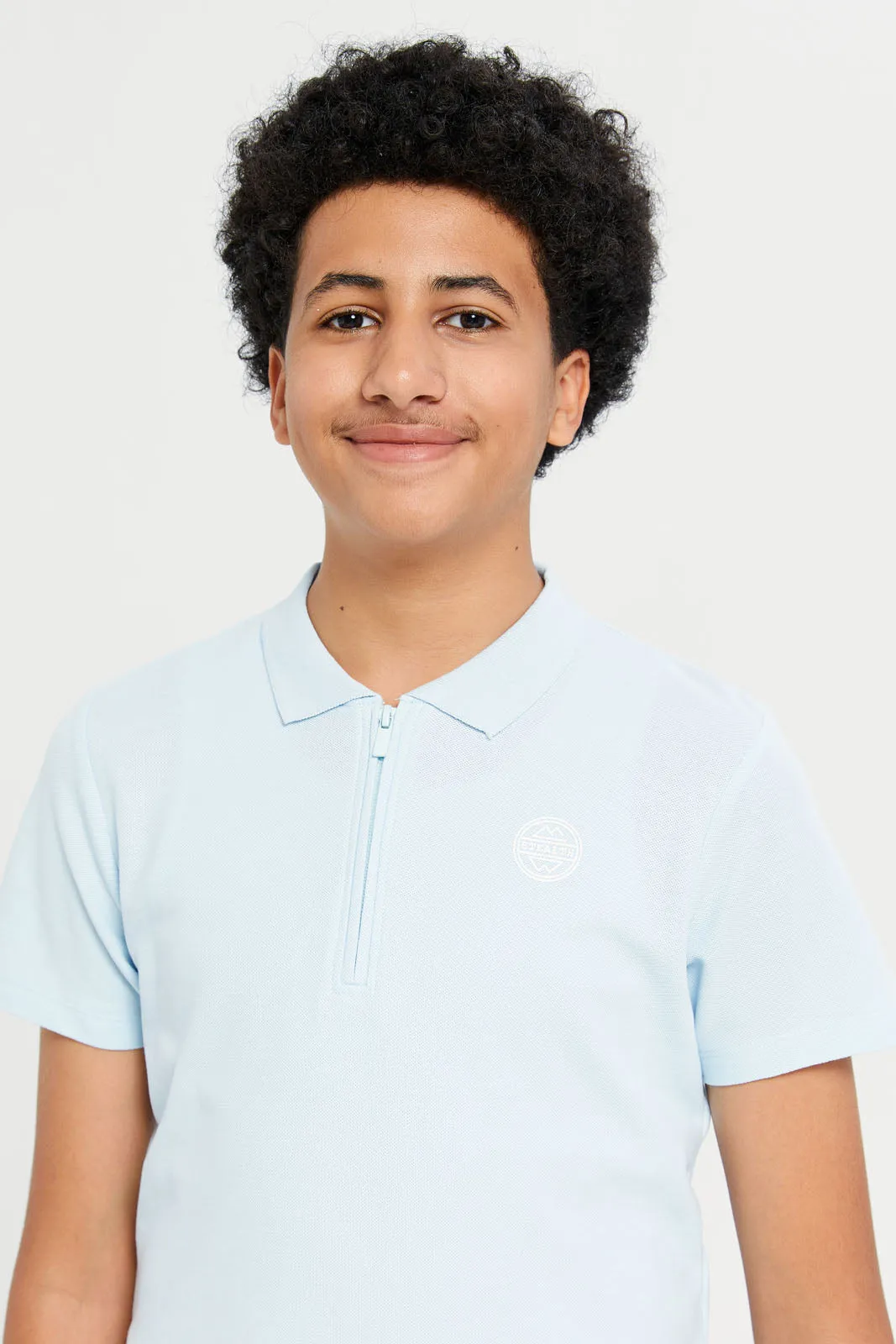 Senior Boys Blue Embellished Polo Shirt