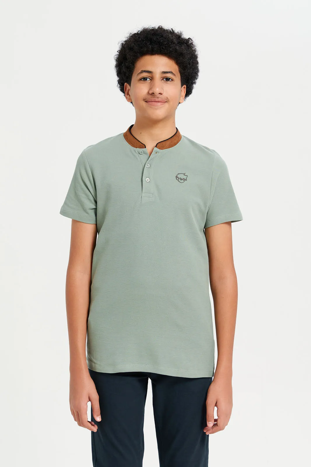 Senior Boys Mint Embellished Polo Shirt