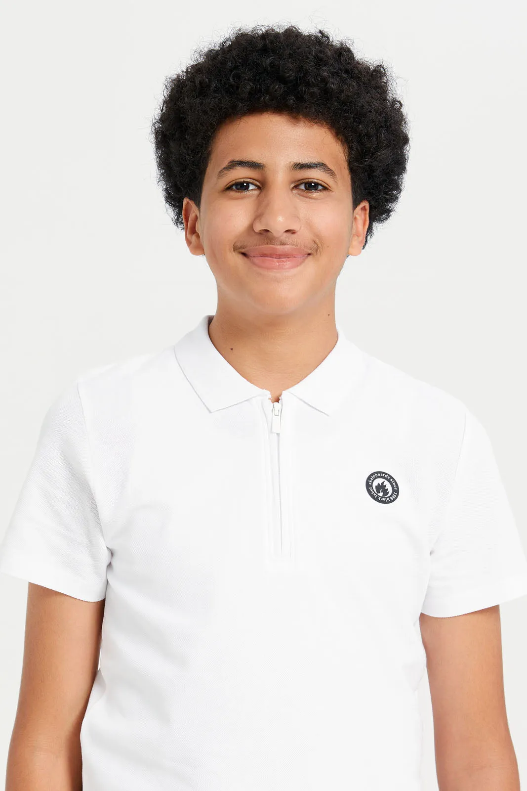 Senior Boys White Embellished Polo Shirt