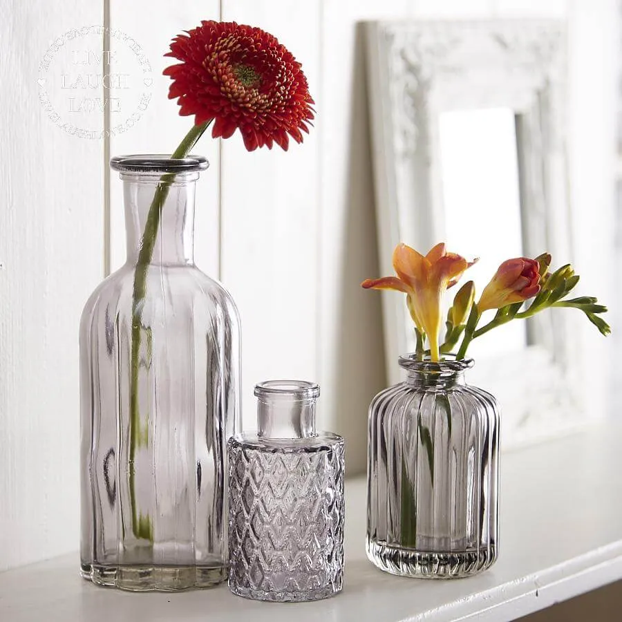 Set of 3 Assorted Glass Vases - Smoky Grey