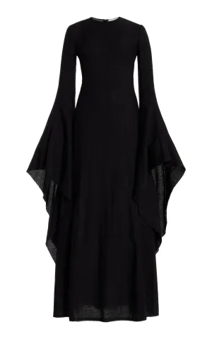 Sigrud Draped Maxi Dress in Black Wool Silk Gauze