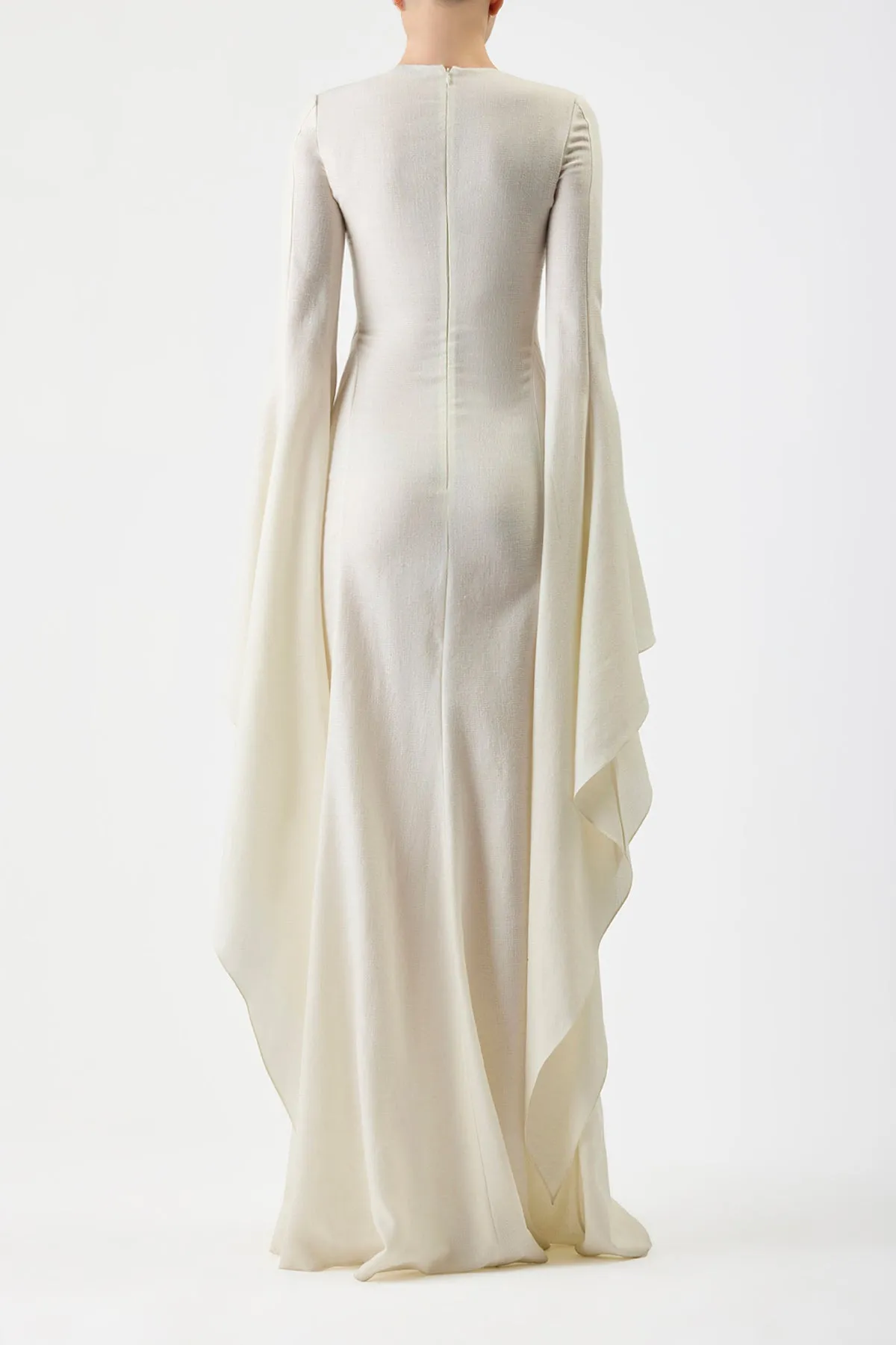 Sigrud Draped Maxi Dress in Ivory Wool Silk Gauze