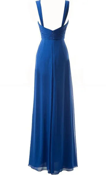 Simple Blue Sweetheart Long Ruffles Chiffon Bridesmaid Dresses