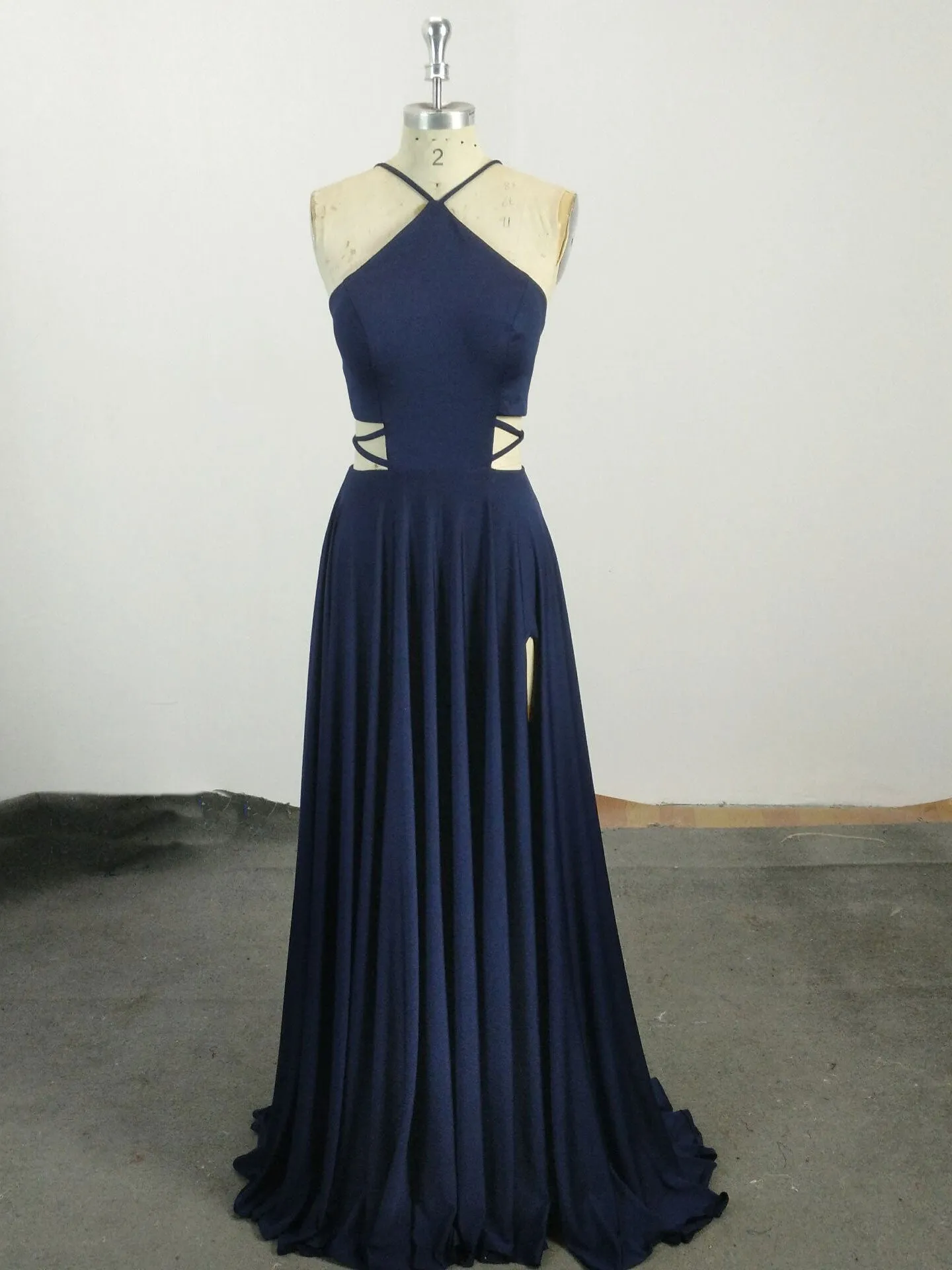 Simple Chiffon Blue Long Prom Dress Blue Evening Dress