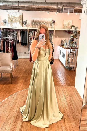 solvbao Simple Satin Long Prom Dresses, A-Line Evening Dresses