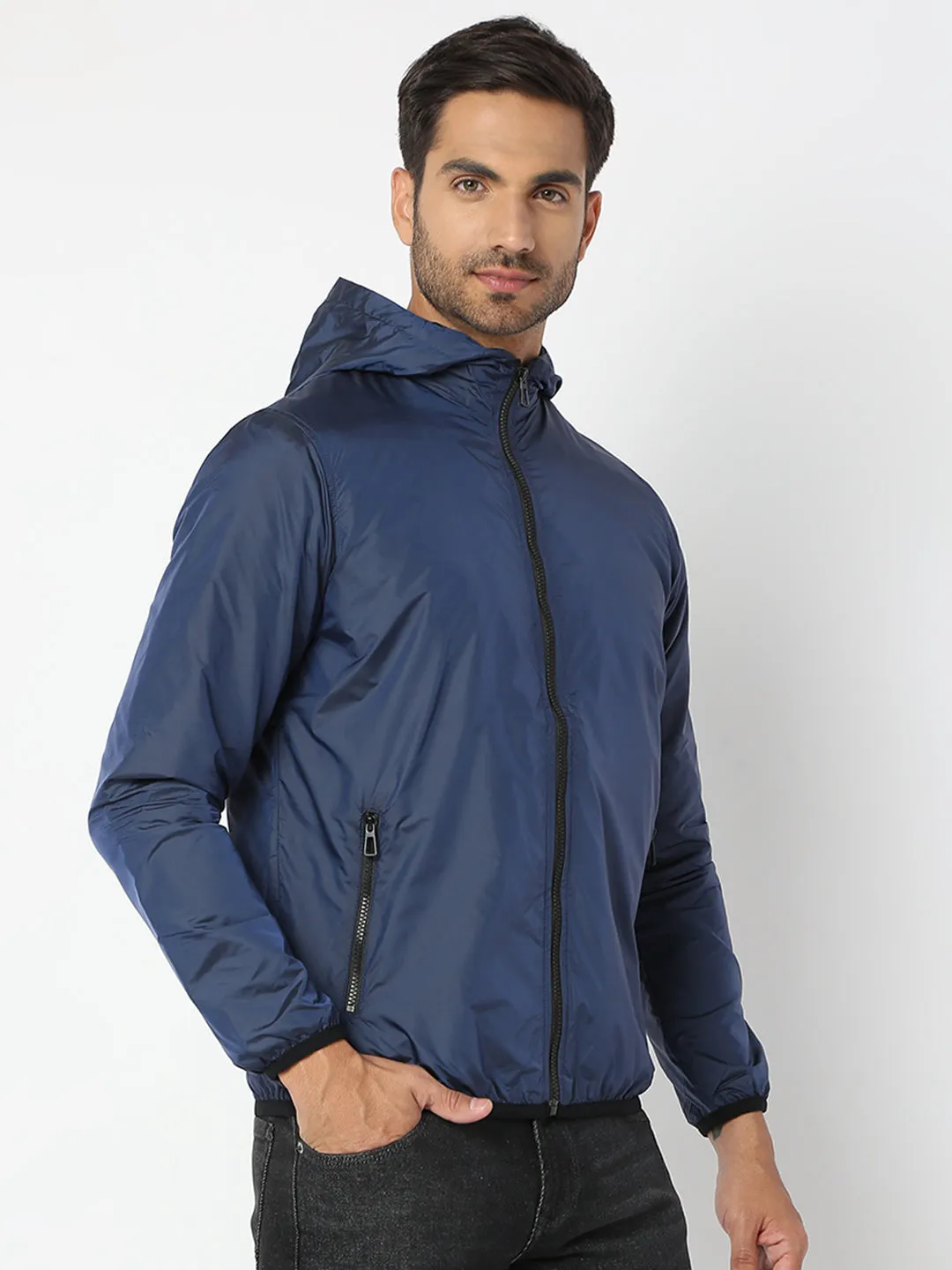 Spykar Men Carbon Blue Cotton Regular Fit Jacket