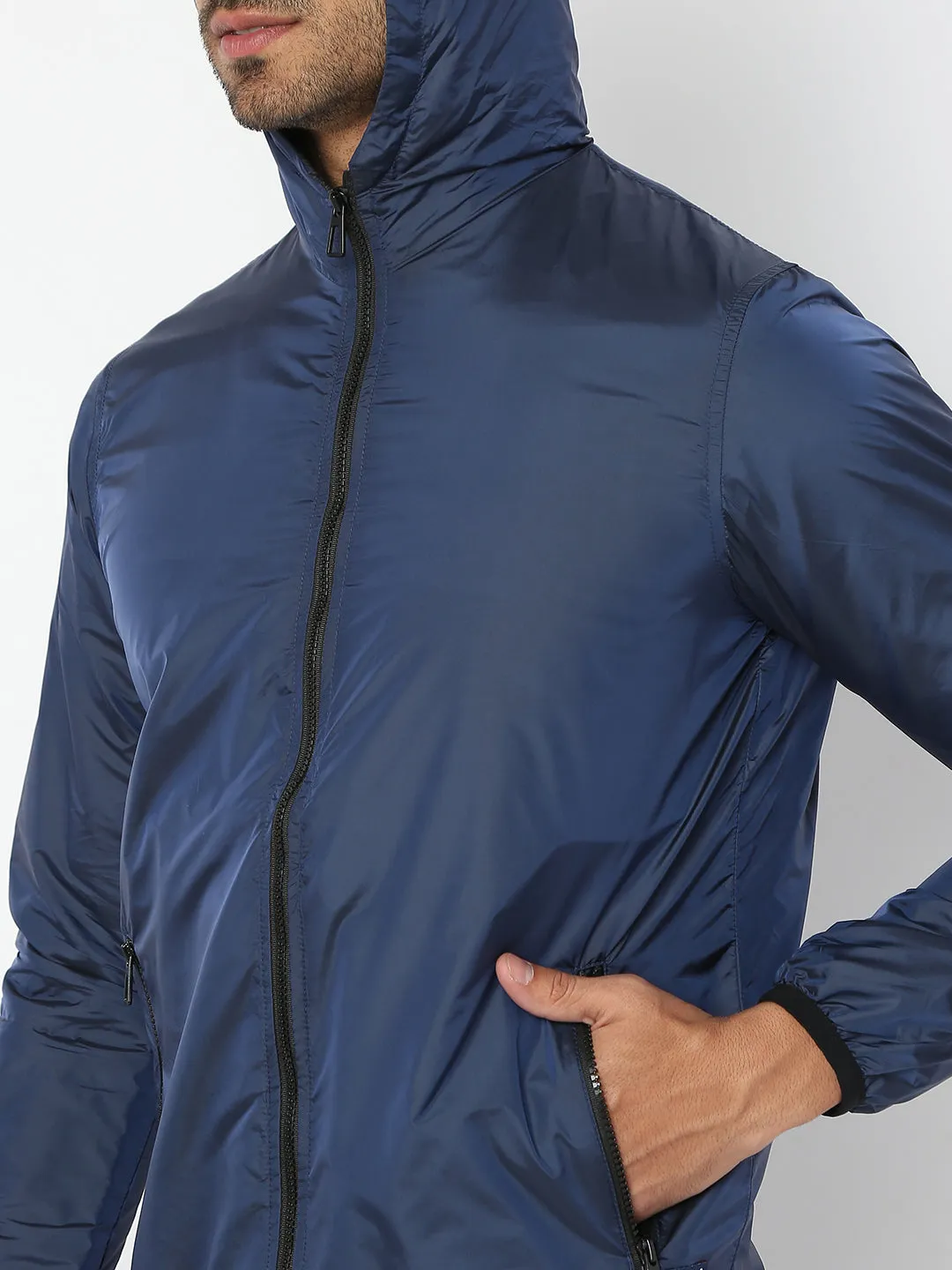 Spykar Men Carbon Blue Cotton Regular Fit Jacket