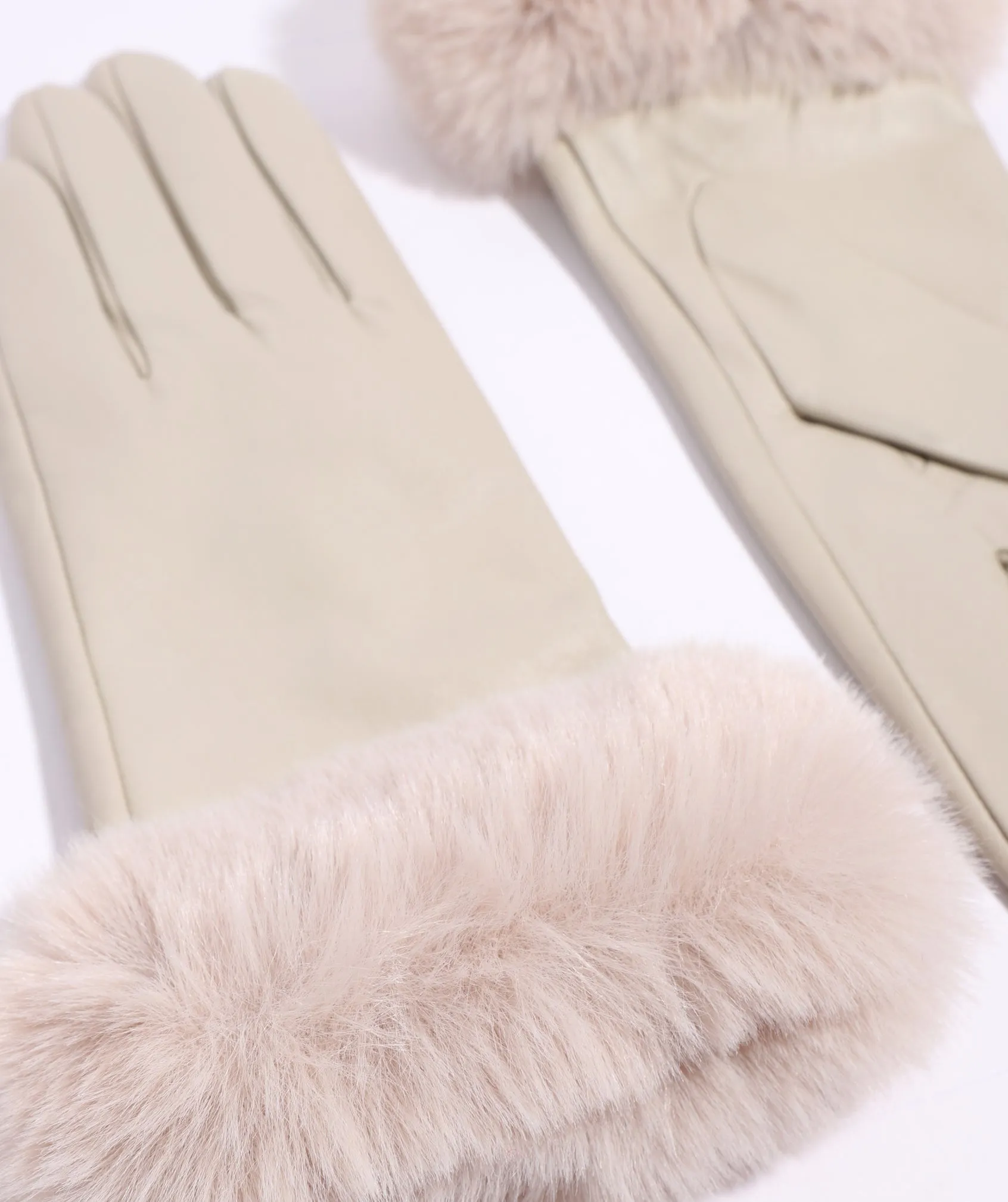 Stone Leather Gloves with Faux Fur Cuff and Lining