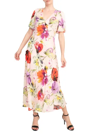 Taylor Poly Stripe Floral Printed Satin Maxi Dress