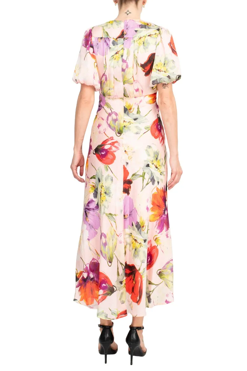 Taylor Poly Stripe Floral Printed Satin Maxi Dress