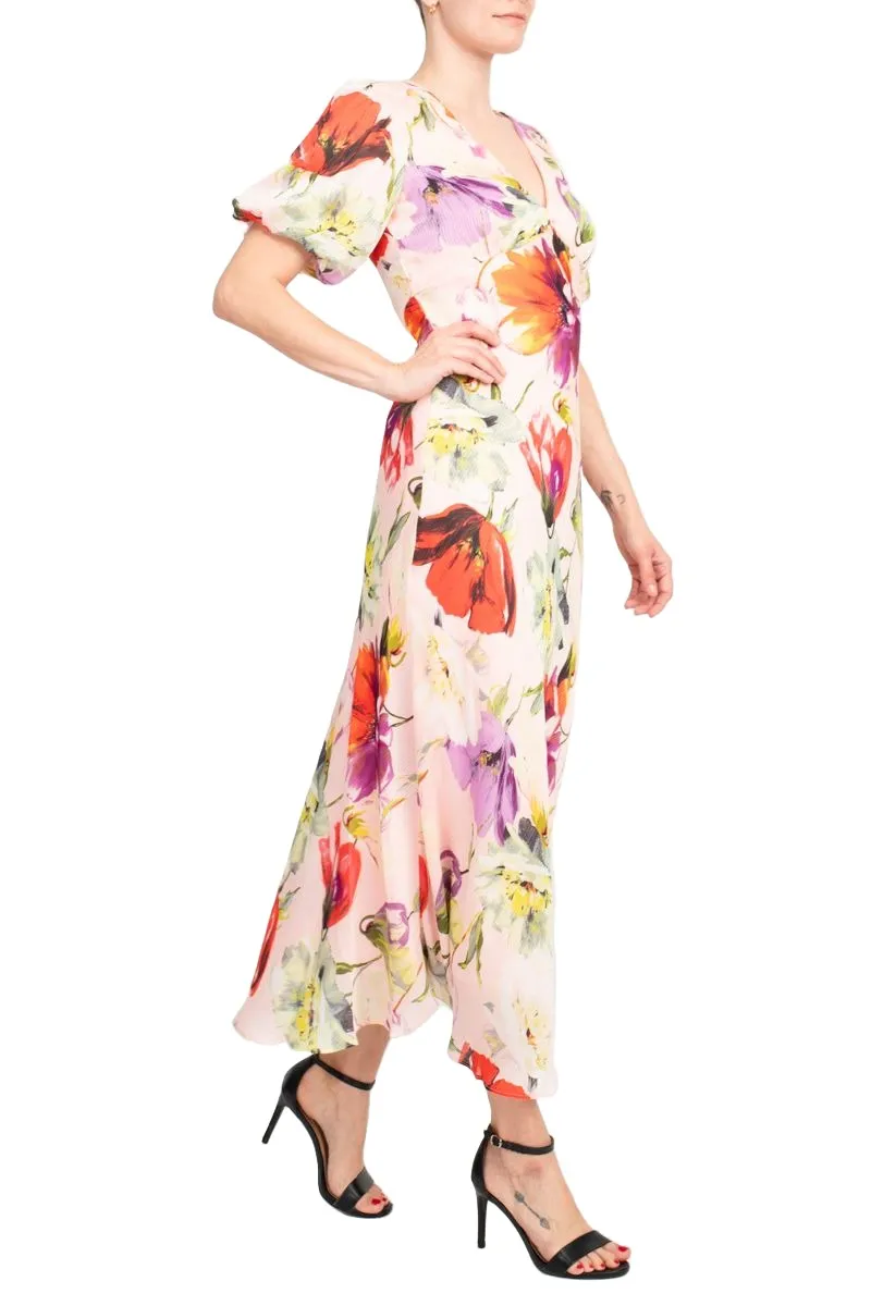 Taylor Poly Stripe Floral Printed Satin Maxi Dress