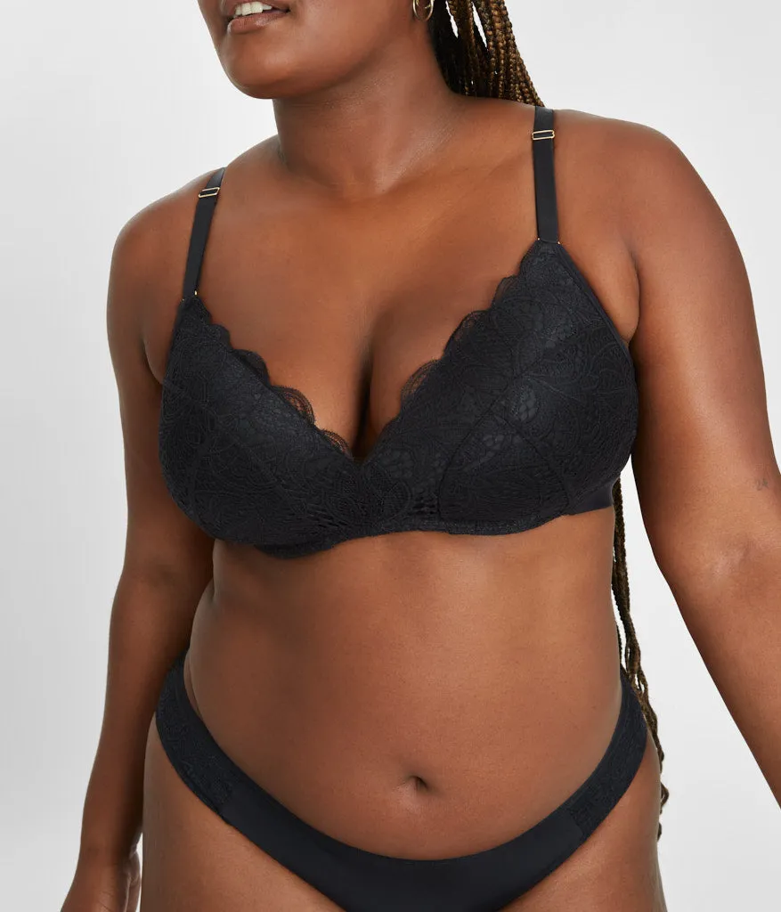 The Lace No-Wire Push-Up: Jet Black