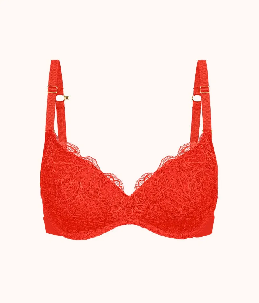 The Lace No-Wire Push-Up: Tomato Red