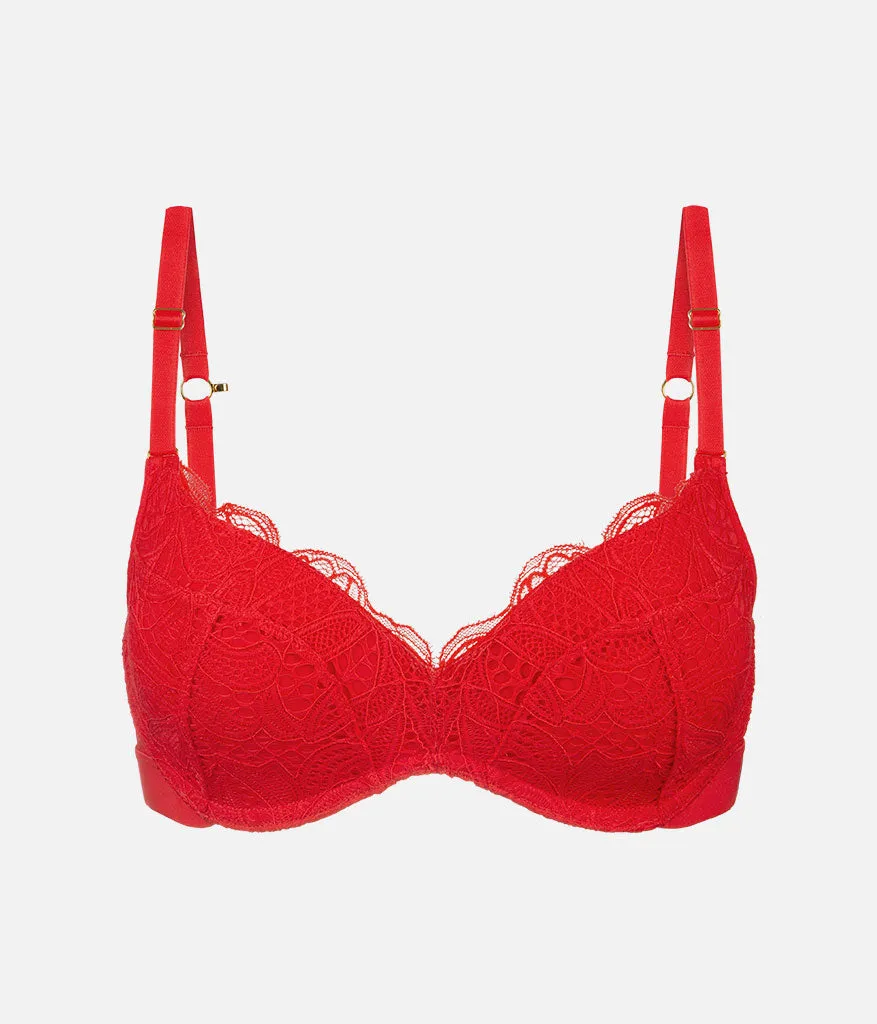 The Lace No-Wire Push-Up: Tomato Red