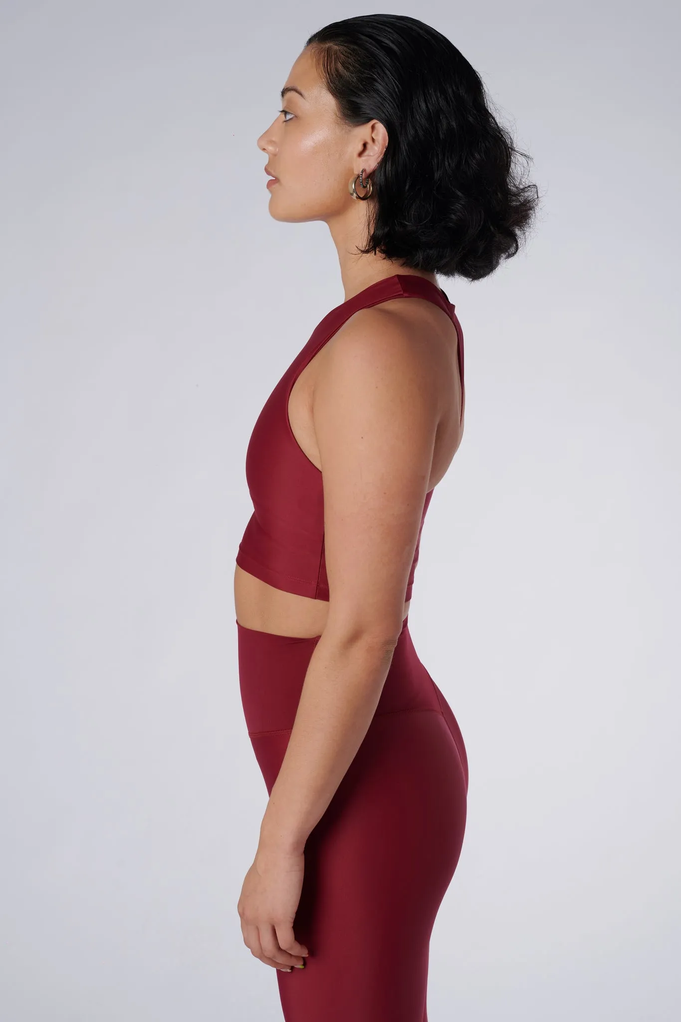 Tula High Neck Racer Back Crop Top | Recycled Nylon | Wine