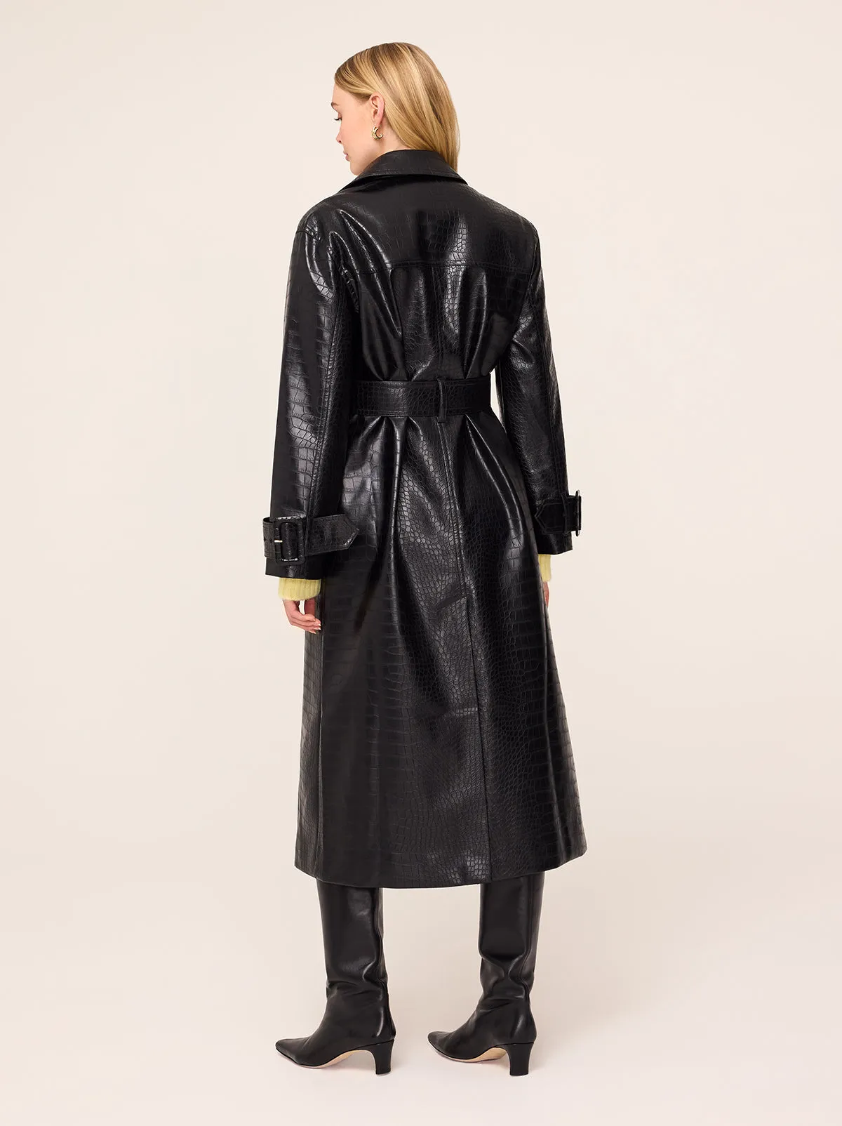 Valeria Black Faux Croc Oversized Trench Coat