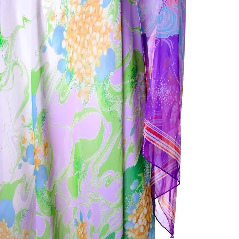 Whimsical 1970s Vintage Flowing Floral Chiffon Caftan S/M