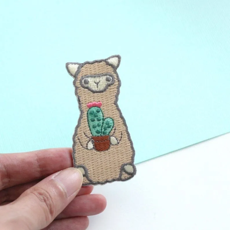 Wild Whimsy Alpaca Cactus Iron-on Patch