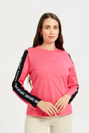 Women Pink Long Sleeves T-shirt