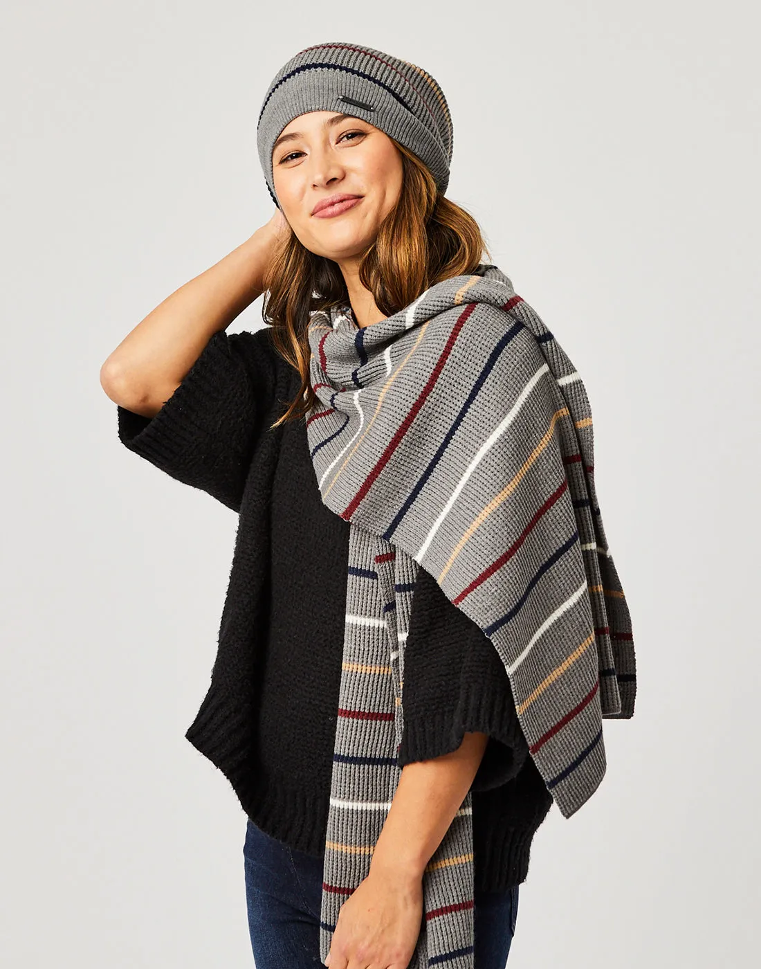 Zapata Scarf : Grey Heather Stripe - FINAL SALE